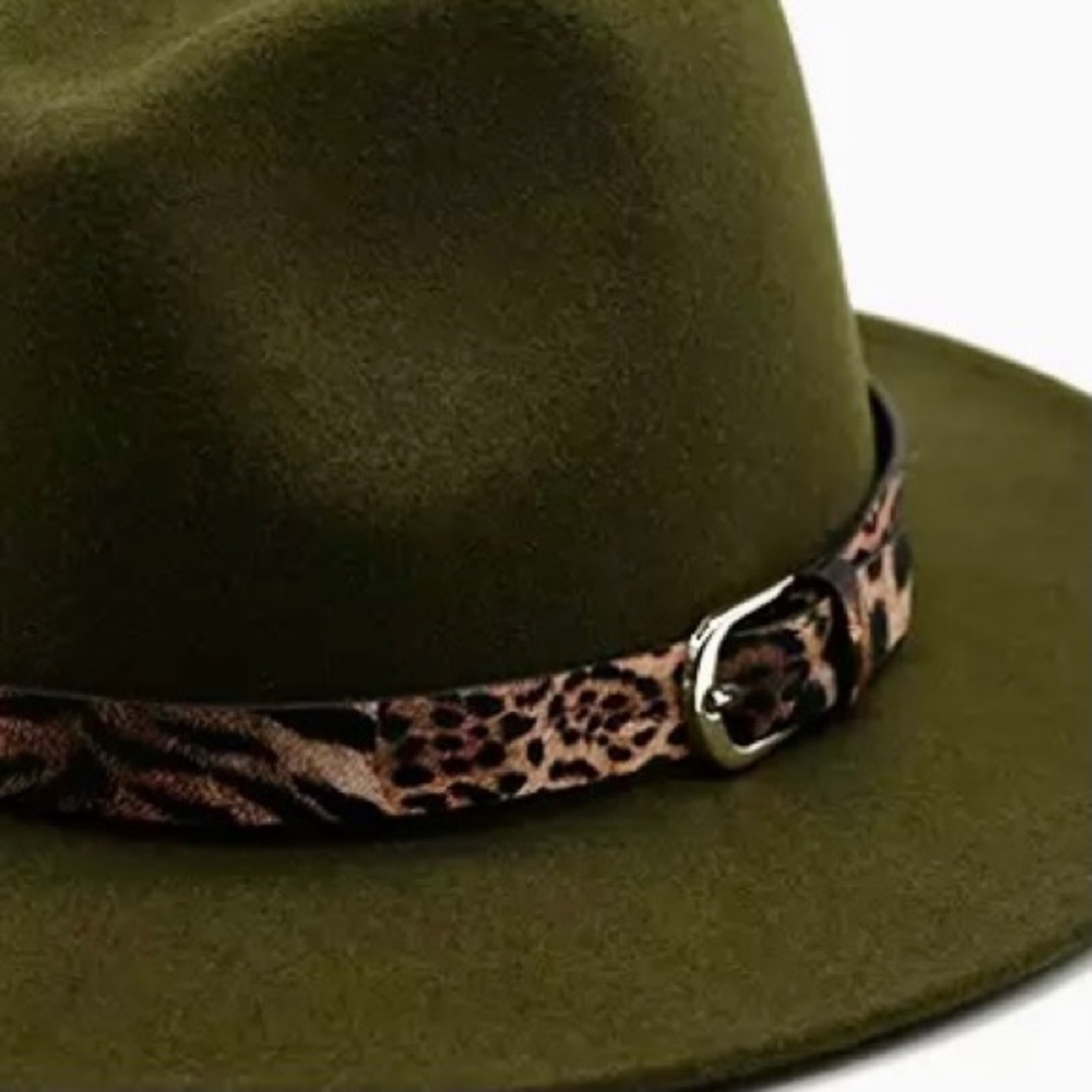 ✨WILD WILD WEST-OLIVE GREEN✨GREEN FEDORA FELT STRUCTURED HAT - Picture 4 of 5